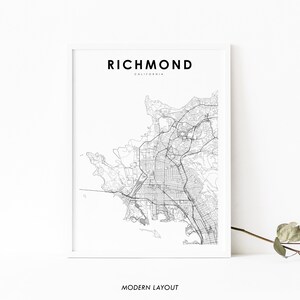 Richmond CA Map Print, California USA Map Art Poster, San Pablo, City Street Road Map Print, Nursery Room Wall Office Decor, Printable Map