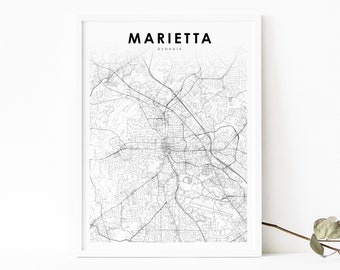 Marietta GA Mapa Wydruk, Georgia USA Mapa Art Plakat, Cobb County, City Street Road Map Wydruk, Dekoracja Ścienna Do Pokoju Dziecięcego, Wydrukowana Mapa