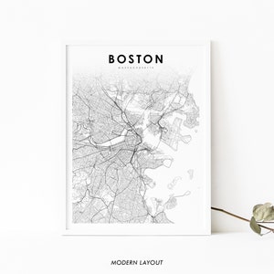 Impressão de mapa de Boston MA, pôster de arte de mapa de Massachusetts EUA, Cambridge, impressão de mapa de estradas da cidade, decoração de parede de quarto de berçário, mapa para impressão