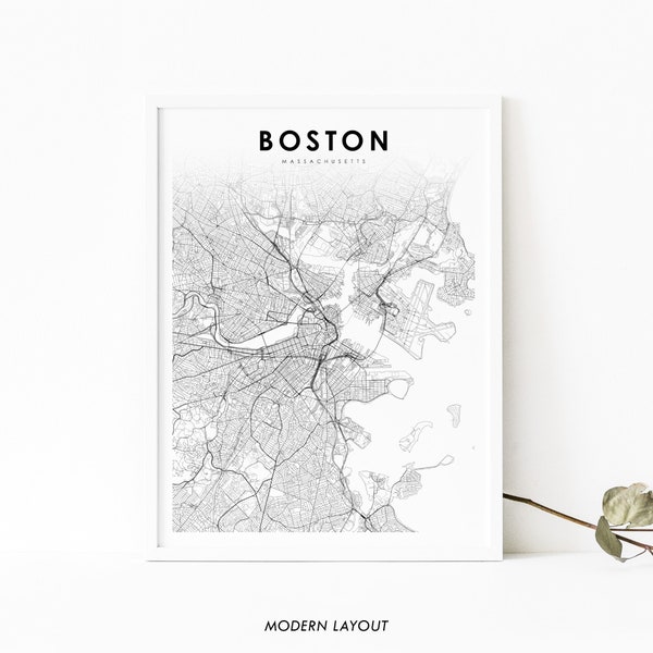 Boston MA Map Print, Massachusetts USA Map Art Poster, Cambridge, City Street Road Map Print, Nursery Room Wall Office Decor, Printable Map