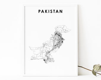 Pakistan Map Print, Country Road Map Poster, Pākistān South Asia Islam Map Art, Nursery Room Wall Office Decor, Printable Map