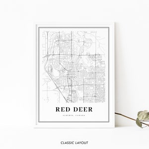 Red Deer Alberta Map Print, AB Canada Map Art Poster, Edmonton Calgary ...