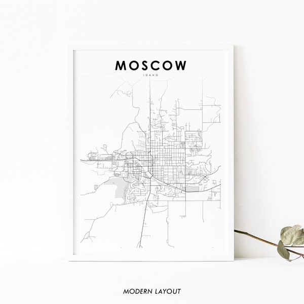Moscow ID Map Print, Idaho USA Map Art Poster, Latah County, City Street Road Map Print, Nursery Room Wall Office Decor, Printable Map
