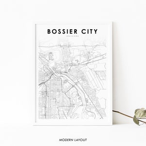 Bossier City LA Map Print, Louisiana USA Map Art Poster, City Street Road Map Print, Nursery Room Wall Office Decor, Printable Map