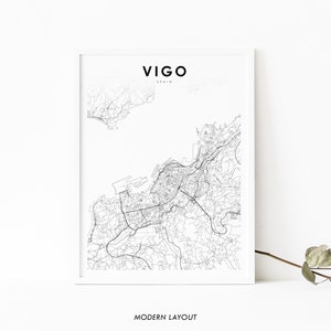 Impressão de mapa de Vigo Espanha, pôster de arte de mapa, Pontevedra, impressão de mapa de estrada de rua da cidade, decoração de escritório de parede de berçário, mapa imprimível