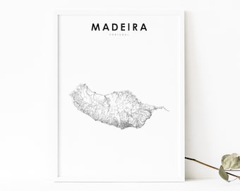 Madeira Portugal Map Print, Map Art Poster, Funchal City Road Street Map Print, Nursery Room Wall Office Decor, Printable Map