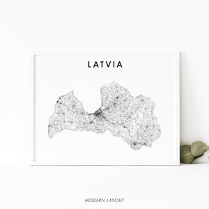 Letland kaart afdrukken, land routekaart poster, Latvija Latvijas Riga Baltische Europa kaart kunst, kinderkamer muur kantoor decor, afdrukbare kaart