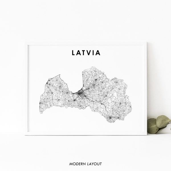 Latvia Map Print, Country Road Map Poster, Latvija Latvijas Riga Baltic Europe Map Art, Nursery Room Wall Office Decor, Printable Map