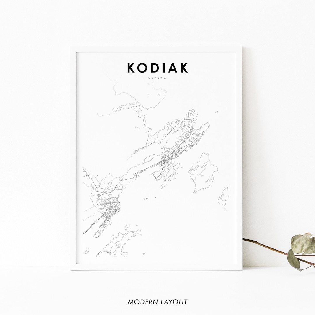 Kodiak AK Map Print, Alaska USA Map Art Poster, Kodiak Island, City ...