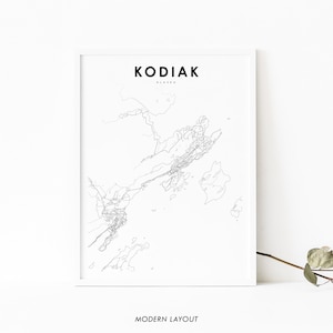 Kodiak AK Karte Print, Alaska USA Karte Kunst Poster, Kodiak Island, Stadt Straße Straße Karte Druck, Kinderzimmer Büro Wand Dekor, druckbare Karte