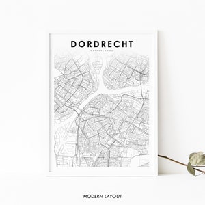 Impressão de mapa de Dordrecht Holanda, pôster de arte de mapa de Nederland, impressão de mapa de estradas de rua da cidade de Dordt, decoração de escritório de parede de quarto de berçário, mapa para impressão