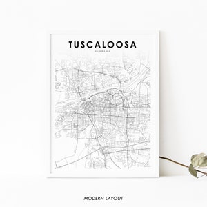 Tuscaloosa AL Karte Print, Alabama USA Karte Kunst Poster, USA Stadt Straße Straße Karte Druck, Kinderzimmer Wand Büro Dekor, druckbare Karte