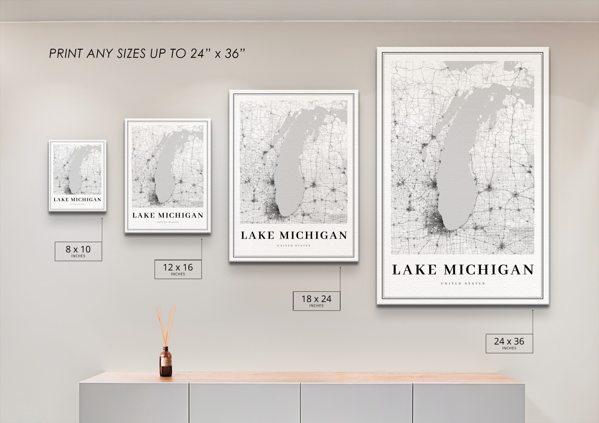 Lake Michigan Map Print Great Lakes Wisconsin Illinois | Etsy