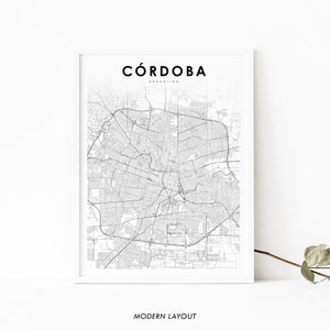 Impressão de mapa de Córdoba Argentina, pôster de arte de mapa de Córdoba Argentina, impressão de mapa de estradas de ruas da cidade, decoração de parede de quarto de berçário, mapa para impressão