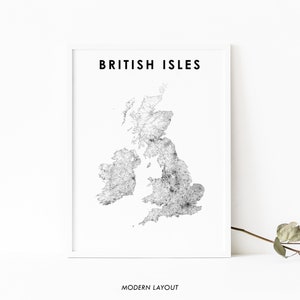 Britische Inseln Karte Druck, Straßen Karte Kunst Poster, UK Vereinigtes Königreich, Großbritannien Karte Kunst, Kinderzimmer Wand Büro Dekor, druckbare Karte