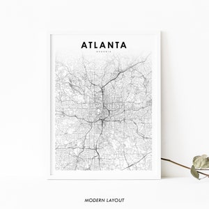 Atlanta GA Map Print, Georgia USA Karte Art Poster, Fulton DeKalb, City Street Road Map Print, Kinderzimmer Wand Büro Dekor, druckbare Karte
