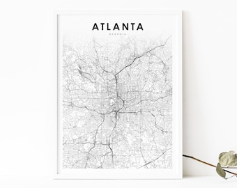Atlanta GA Map Print, Georgia USA Map Art Poster, Fulton DeKalb, City Street Road Map Print, Nursery Room Wall Office Decor, Printable Map