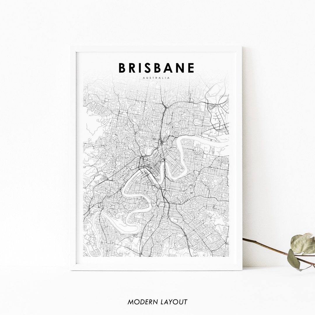 Brisbane Australia Map Print, QLD Queensland Map Art Poster, City ...