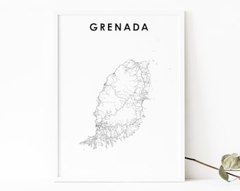 Grenada Map Print, Country Road Map Poster, Gwenad West Indies Saint Vincent, Map Art, Nursery Room Wall Office Decor, Printable Map