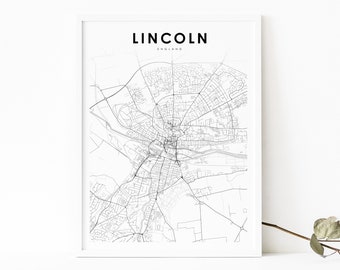 Lincoln England Map Print, United Kingdom UK Map Art Poster, City Street Road Map Print, Nursery Room Office Wall Decor, Printable Map