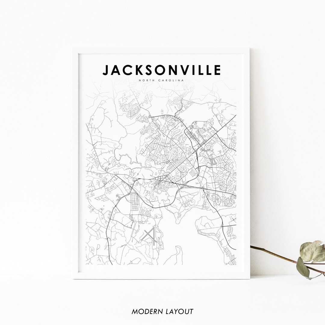 Jacksonville NC Map Print, North Carolina USA Map Art Poster, Onslow, City Street Map Print ...