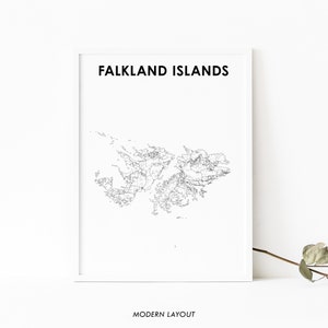 Impressão de mapa das Ilhas Falkland, pôster de mapa de estradas, Islas Malvinas Stanley British Overseas, arte de mapa, decoração de escritório de parede de berçário, mapa para impressão