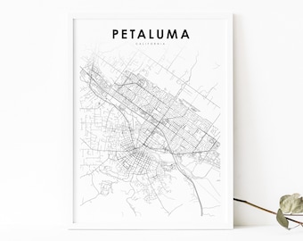 Petaluma CA Karte Print, Kalifornien USA Karte Kunst Poster, Sonoma County, Stadt Straße Karte Druck, Kinderzimmer Wand Büro Dekor, druckbare Karte