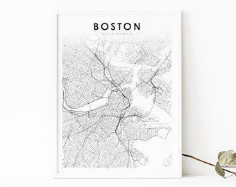 Downtown Boston MA Map Print, Massachusetts USA Map Art Poster, City Street Road Map Print, Nursery Room Wall Office Decor, Printable Map