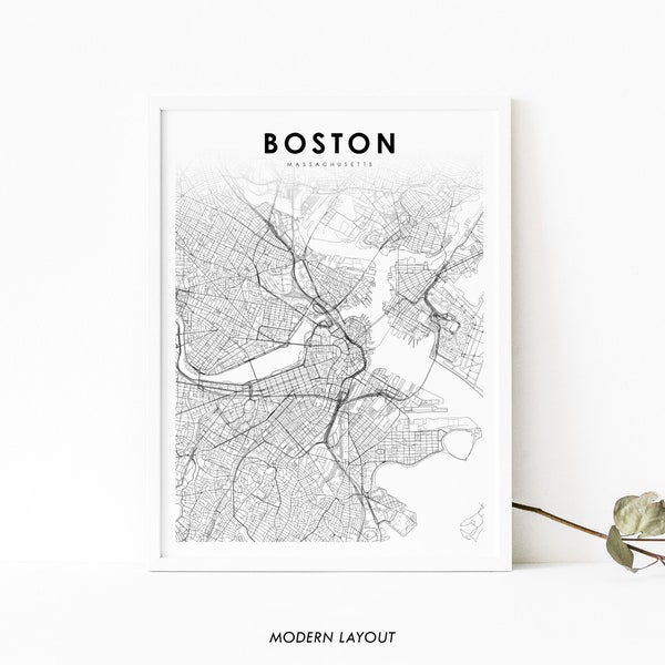 Downtown Boston MA Map Print, Massachusetts USA Map Art Poster, City Street Road Map Print, Nursery Room Wall Office Decor, Printable Map