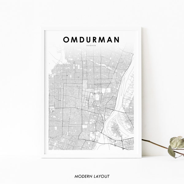 Omdurman Sudan Map Print, Art Poster, أم درمان Khartoum City Street Road Map Print, Nursery Room Wall Office Decor, Printable Map