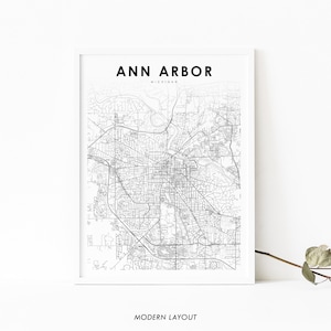 Ann Arbor MI Karte Druck, Kunst Poster Stadt, Stadt Straße Straße Karte Druck, Landkarte für Kinderzimmer, Büro Dekor, druckbare Karte