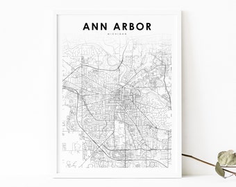 Ann Arbor MI Map Print, Michigan USA Map Art Poster, City Street Road Map Print, Nursery Room Wall Office Decor, Printable Map