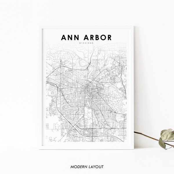 Ann Arbor MI Map Print, Michigan USA Map Art Poster, City Street Road Map Print, Nursery Room Wall Office Decor, Printable Map