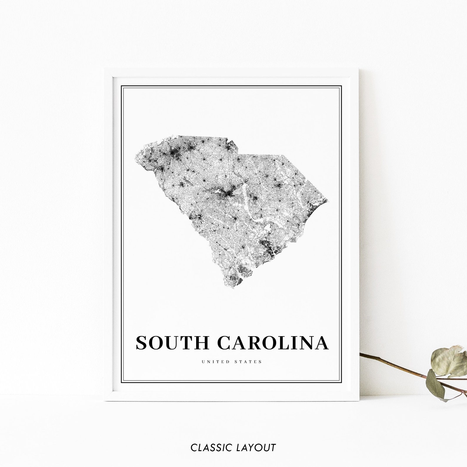South Carolina Map Print, State Road Map Print, SC USA United States ...