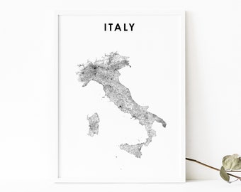 Italy Map Print, Italy Road Map Poster, Italia Italian L&#39;Italia Repubblica Italiana Map Art, Nursery Room Wall Office Decor, Printable Map