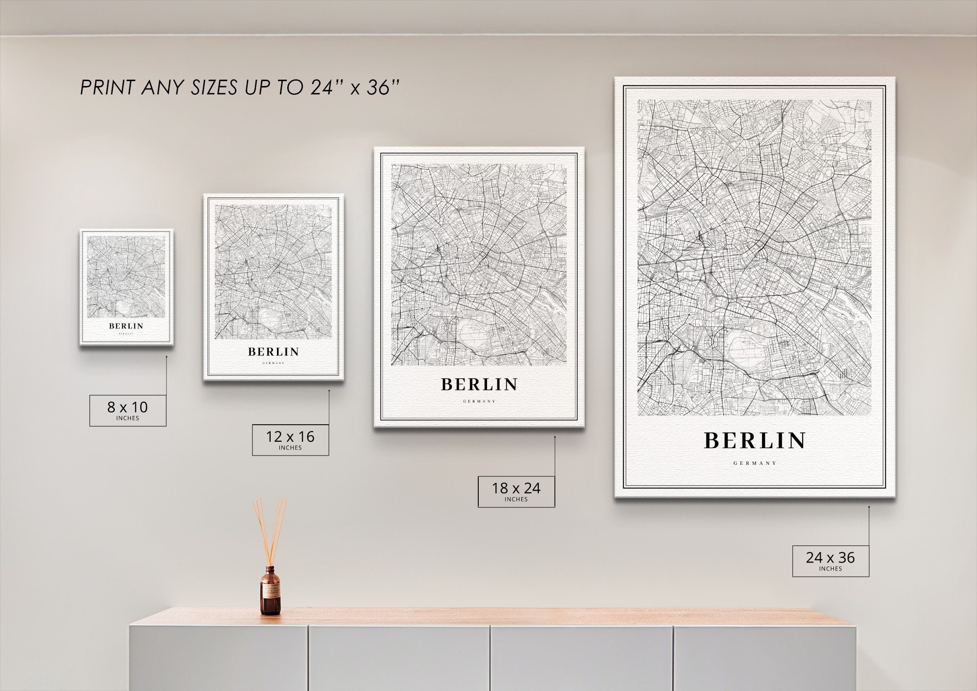 Berlin Germany Map Print Map Art Poster Brandenburg City | Etsy