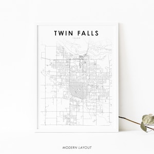 Twin Falls ID kaart afdrukken, Idaho USA kaart kunst poster, Magic Valley, City Street routekaart afdrukken, kinderkamer muur kantoor decor, afdrukbare kaart