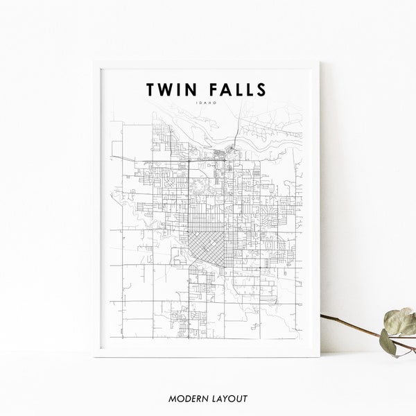 Twin Falls ID Map Print, Idaho USA Map Art Poster, Magic Valley, City Street Road Map Print, Nursery Room Wall Office Decor, Printable Map