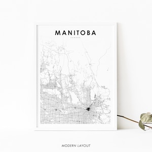 Südliche Manitoba Karte Print, MB Kanada State Road Map Print, Kanada Karte Kunst Poster, Kinderzimmer Wand Büro Dekor, druckbare Karte