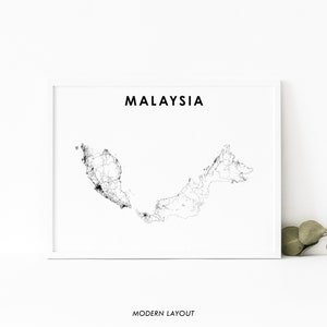 Maleisië kaart afdrukken, land routekaart poster, Kuala Lumpur Putrajaya Borneo eiland kaart kunst, kinderkamer muur kantoor decor, afdrukbare kaart