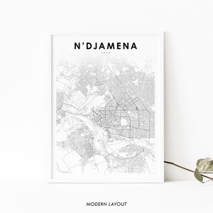 N&#39;Djamena Chad Map Print, Map Art Poster, انجمينا تشاد Injamīnā City Street Road Map Print, Nursery Room Wall Office Decor, Printable Map