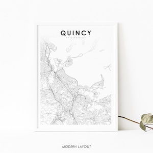 Quincy MA Map Print, Massachusetts USA Map Art Poster, Norfolk, City Street Road Map Print, Nursery Room Wall Office Decor, Printable