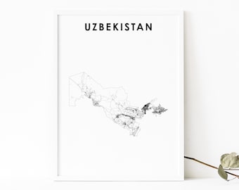 Stampa della mappa dell'Uzbekistan, Poster della mappa stradale del paese, Ўзбекистон O'zbekiston Tashkent Arte della mappa uzbeka, Decorazione dell'ufficio della parete della stanza della scuola materna, Mappa stampabile