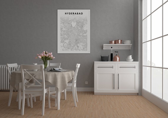 Hyderabad Map Print India Map Art Poster Telangana City Etsy
