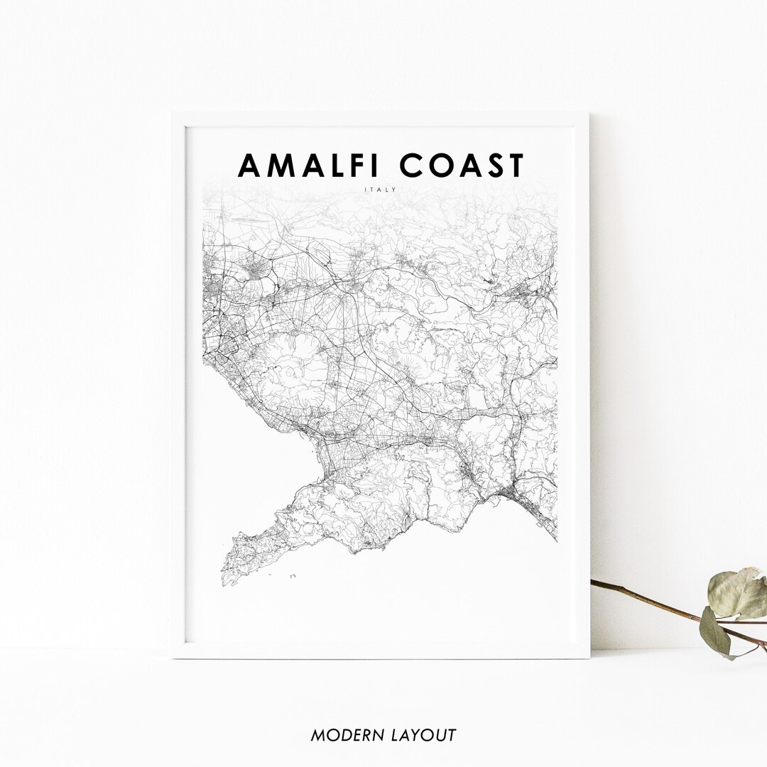 Amalfi Coast Italy Map Print, Amalfitana Italia Map Art Poster, City Street Road Map Print ...