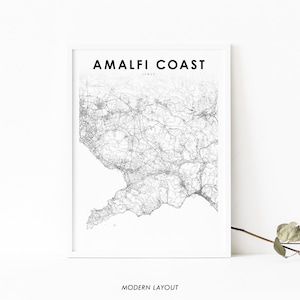 Amalfikust Italië kaart afdrukken, Amalfitana Italia kaart kunst poster, stad straat routekaart afdrukken, kinderkamer muur kantoor decor, afdrukbare kaart