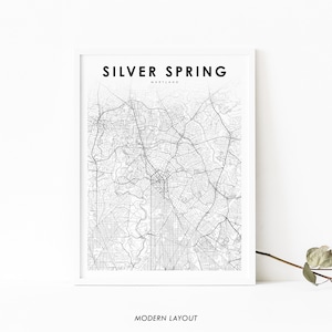 Silver Spring MD Map Print, Maryland USA Map Art Poster Montgomery City Road Street Map Print, Nursery Room Wall Office Decor, Printable Map
