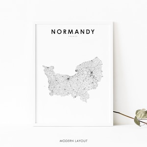 Normandie Frankreich Karte Print, Karte Kunst Poster, Normandie française, Stadt Straße Road Map Print, Kinderzimmer Wand Büro Dekor, druckbare Karte