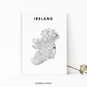 Ierland eiland kaart afdrukken, land routekaart kunst poster, Éire UK Verenigd Koninkrijk, Dublin, kinderkamer muur kantoor decor, afdrukbare kaart