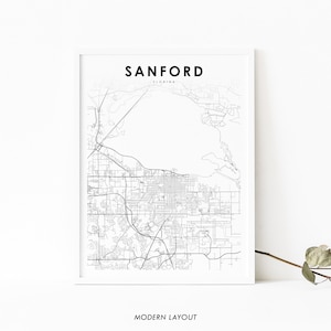 Sanford FL kaart afdrukken, Florida USA kaart kunst poster, Lake Monroe Seminole, stad straat kaart afdrukken, kinderkamer muur kantoor decor, afdrukbare kaart